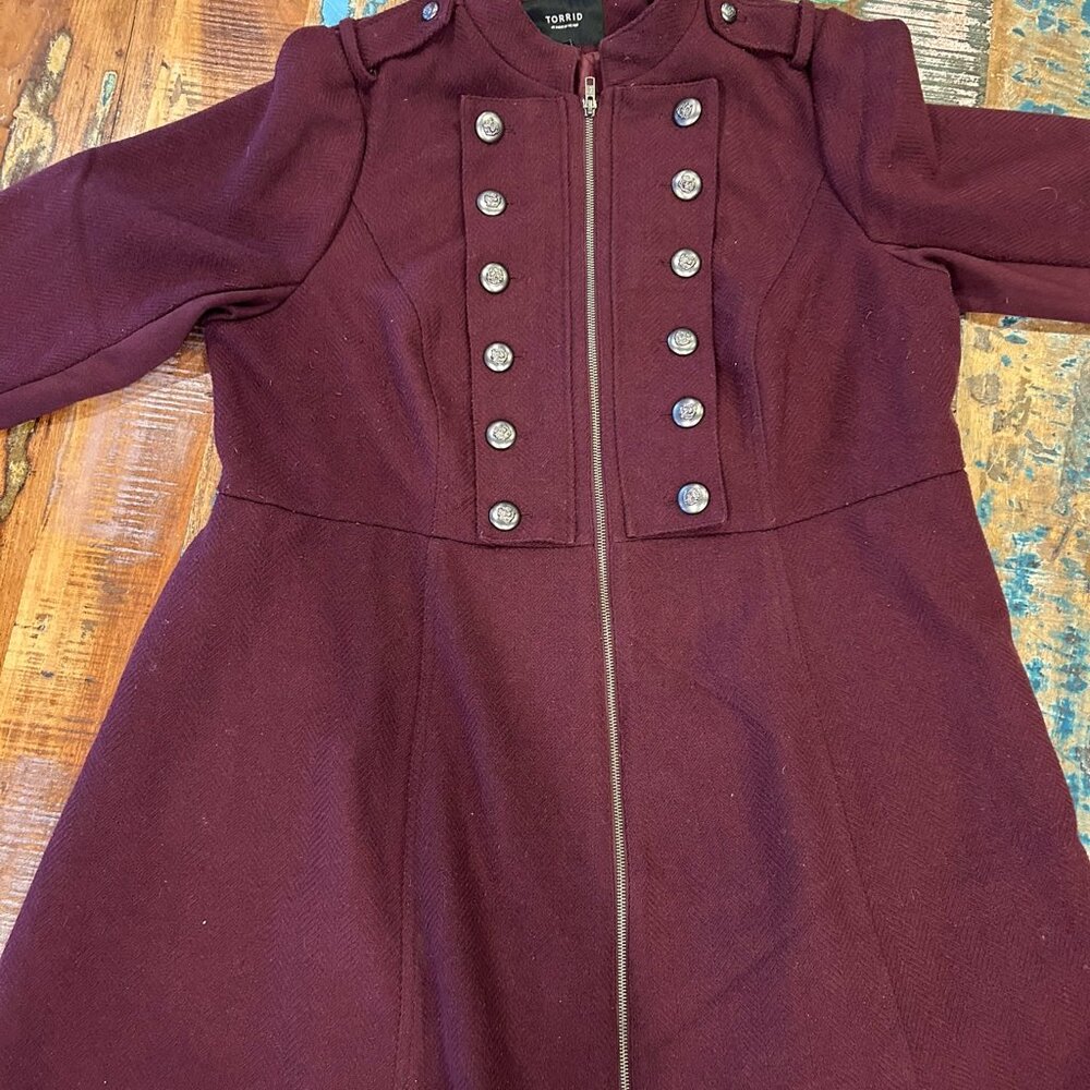 TORRID Women's Burgundy Red Military Style Coat 3 22/24 Peacoat - Picture 4 of 12